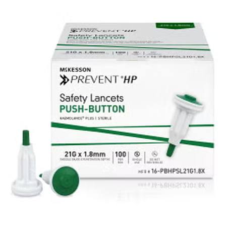Safety Lancet McKesson Prevent� HP 21 Gauge Retractable Push Button Activation Finger