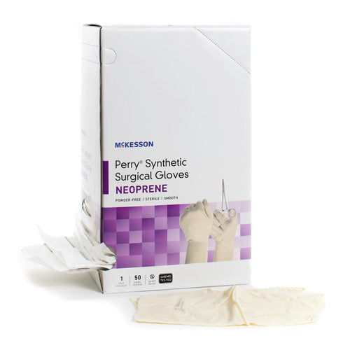 Surgical Glove McKesson Perry® Synthetic Surgical Gloves Size 7 50 Pairs per Box Sterile Polychloroprene Standard Cuff Length Smooth Cream Chemo Tested
